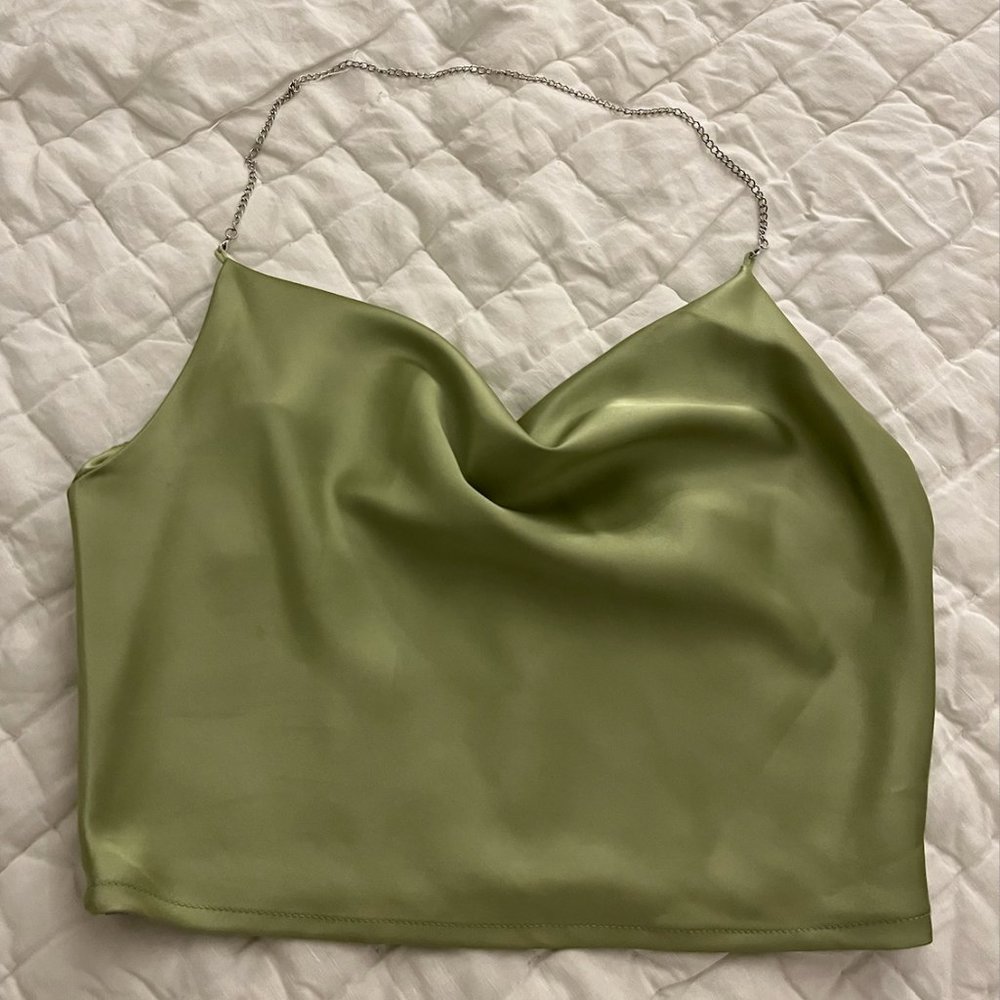 Light Green Cowl Neck Chain Top